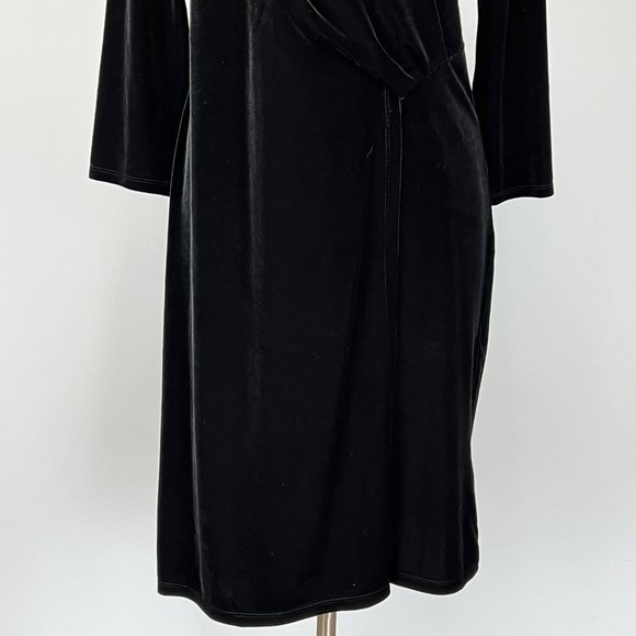 Talbots Womens Black Velvet Faux Wrap Sheath Dress V Neckline size Large - Picture 5 of 11